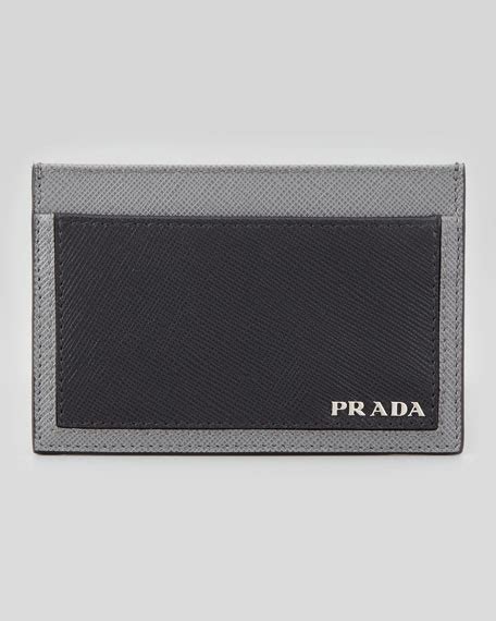 Prada Saffiano Bicolor Card Case, Black/Gray 